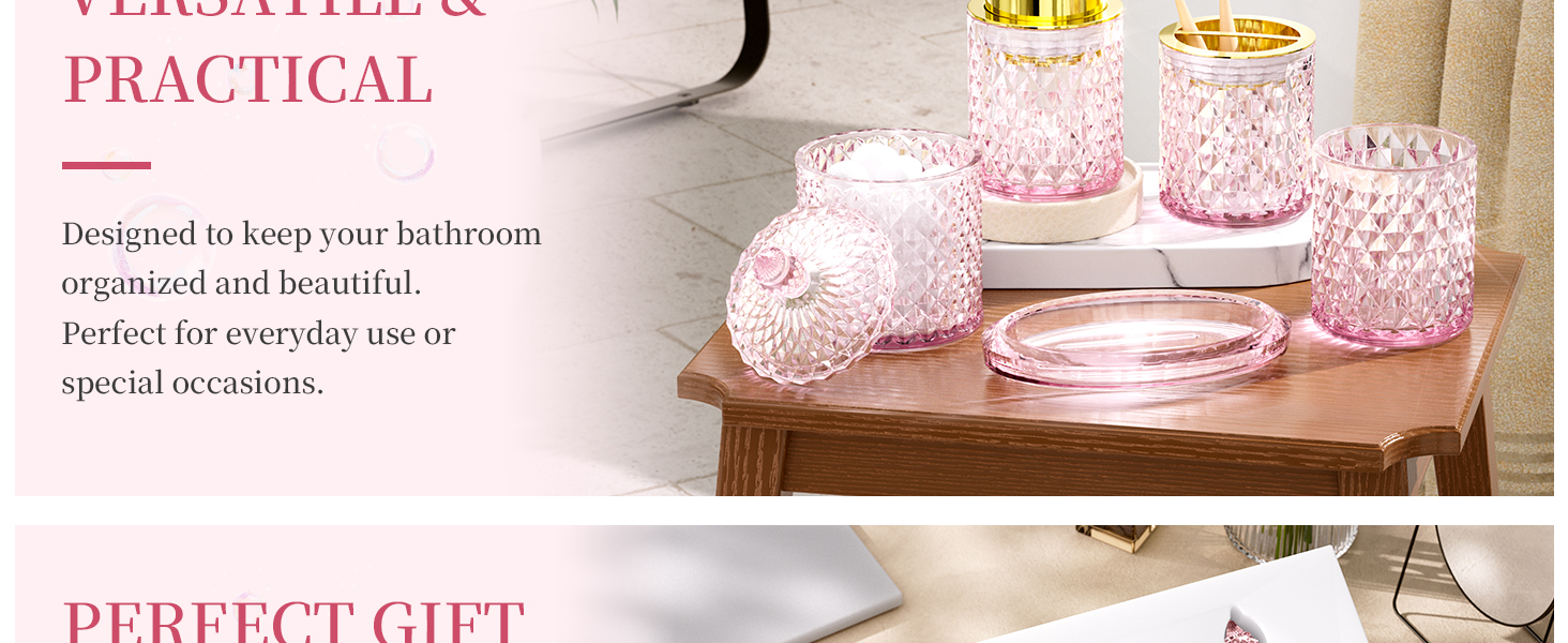 Pink Glass Bathroom Accessories Set