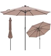 NEWBULIG 10ft Solar Patio Umbrella with 32 LED Lights, Outdoor Sun Table Market Umbrella with Til...