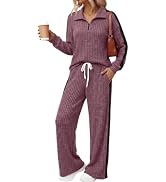 Trendy Queen Women's 2 Piece Lounge Sets 2026 Fall Casual Matching Outfits | Long Sleeve Shirt & ...