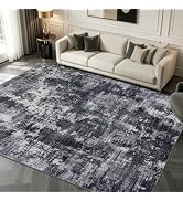 Sasttie 8ft Round Rug, Modern Abstract Large Circle Carpet, Black & Brown | Ultra-Soft Faux Wool,...