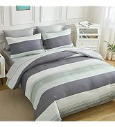 EMME Queen Comforter Set-Bed in A Bag Striped, 7 Piece Navy Red Bedding Sets Queen Size with Shee...