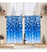 AtawLege Christmas Grey Kitchen Curtains 36 Inch Length Snowflake Blackout Cafe Curtains, Holiday...