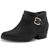 Athlefit Women's Ankle Boots Comfortable Low Chunky Heel Almond Toe Short Booties with Side Zipper