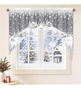 AtawLege Christmas Red Swag Curtains Snowflake Blackout Valances for Windows, Holiday Snow Scene ...