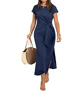 ANRABESS Womens Summer Maxi Dress Casual Crew Neck Tie Waist Split Wrinkle-Free Fit Long Fashion ...