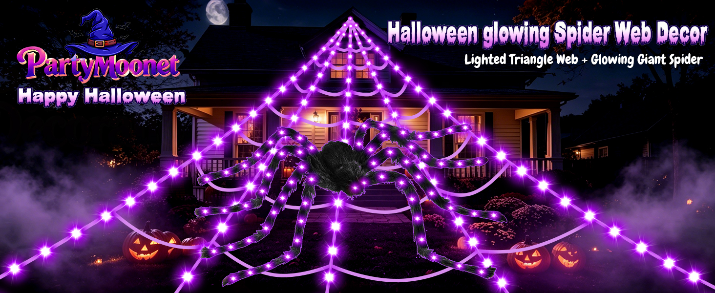 Halloween Decorations Outdoor, 250 LED Halloween Giant Spider Web Lights