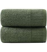 YTYC 27.5x55 Bath Towels,100% Cotton,650GSM,Olive Green,2-Pieces | Ultra Soft,Highly Absorbent, T...