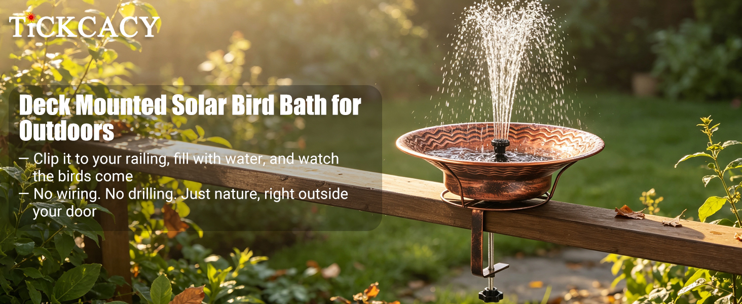 deck mounted bird bath with solar fountain