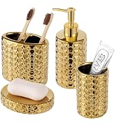 Silver Bathroom Accessories Set, 4 Piece Ceramic Honeycomb Design, Soap Dispenser Pump, Tumbler, ...
