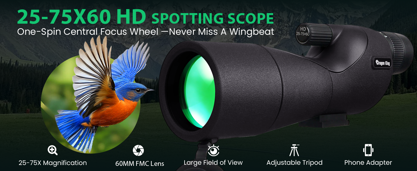 Spotting Scopes with Tripod and Phone Adapter, 25-75x60 HD Straight Spotting Scope Bag Spotter Scope