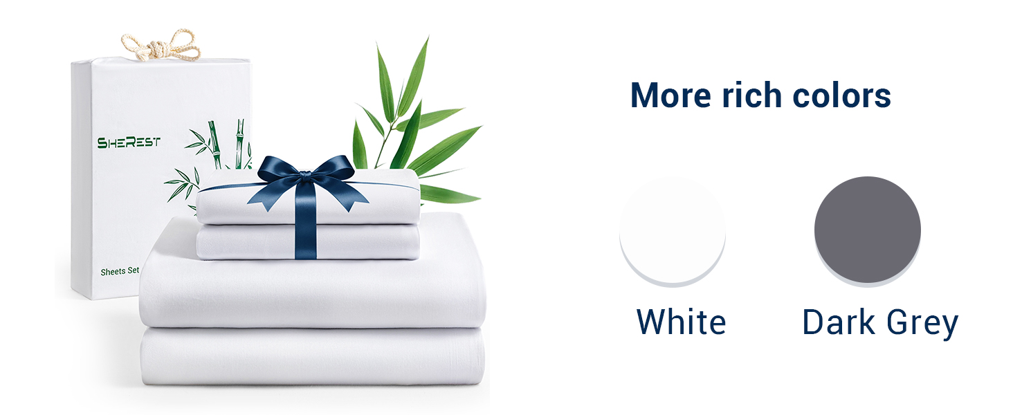 White & Grey Bamboo Sheet Set by SHEREST – Soft, Breathable Bedding with Gift Box