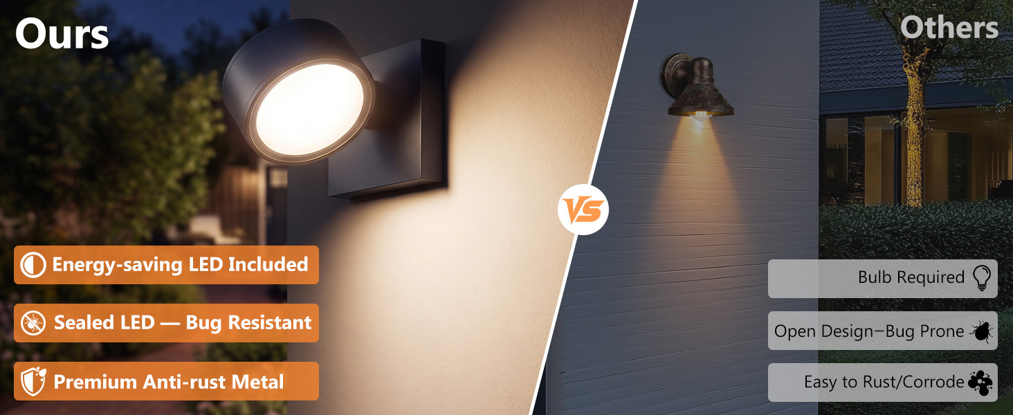 Outdoor Wall Sconce Dimmable LED Frameless Solid Light Waterproof for Porch Garage Entryway Patio