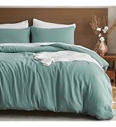 EMME Muslin Cotton Duvet Cover Set Cream White Queen Size Linen Like Soft Breathable Lightweight ...