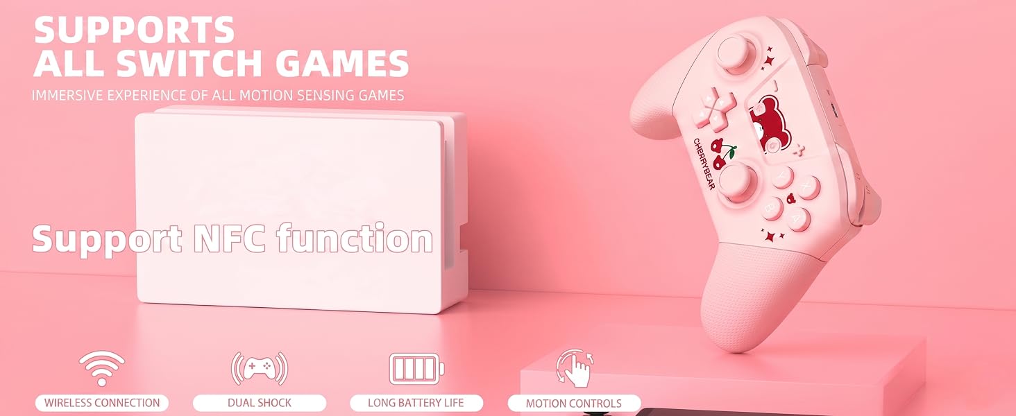 Support all Switch Games. NFC Function, support wired/wireless connection to Switch.