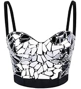 atokiss Women's Sexy Rhinestone Glitter Gemstone Push up Bustier Crop Top Club Party Corset Top Bra