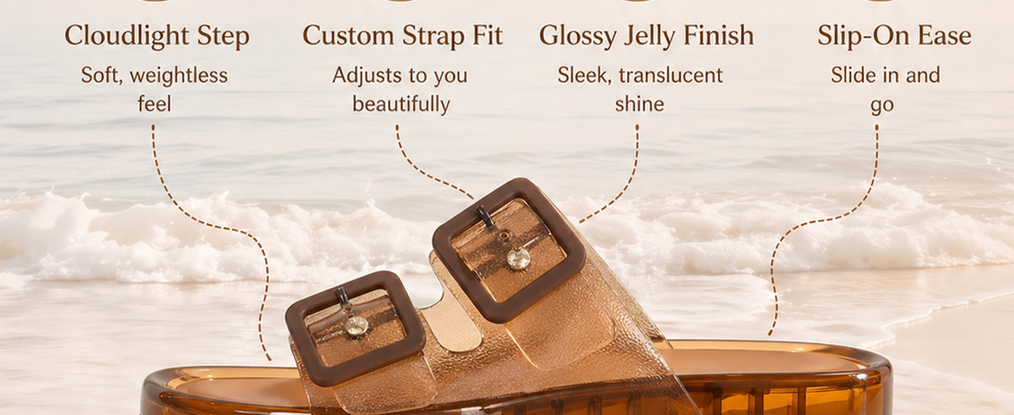 NEEP Jelly Sandals for Women Non-Slip Pool Slides Vintage Platform Double Buckle Waterproof Sandals