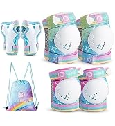 SULIFEEL Rainbow Unicorn Knee Pads for Kids Knee Elbow Pads Wrist Guards with Drawstring Bag Adju...