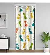 Mid Century Style Door Curtain for Doorway Privacy 34x80in 1 Panel | Vintage Black Cat Doorway Cu...