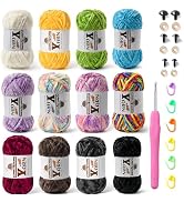 Sekafris 12 Pack Multicolor Crochet Yarns, Fluffy Chunky Chenille Yarn for Crocheting, Fuzzy Velv...
