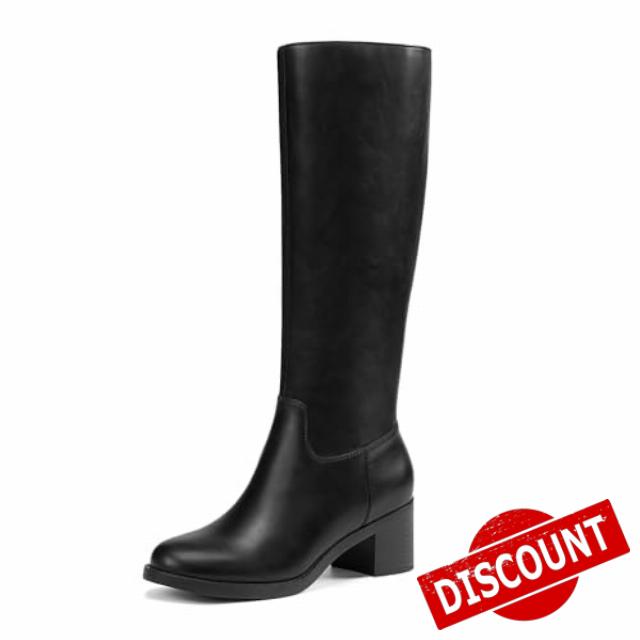 Athlefit Knee High Boots Women Round Toe Fall Boots with Side Zipper                                                          2.20 Inch Chunky Heel