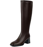 VIUGJNEX Knee High Boots Women Stretchy Chunky Heel Square Toe Tall Boots | 2.36-in Mid Heeled Bo...
