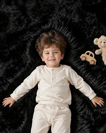 TENGTENGLINK 6x9 Fluffy Shag Area Rug Living Room Washable Non-Slip Black | Ultra Soft 1.8" Thick...