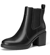 Athlefit Women's Square Toe High Chunky Heeled Ankle Boots | Fall Short Dress Booties with 2.95-i...