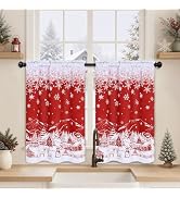 AtawLege Christmas Tree Kitchen Curtains 36 Inch Length Snowflake Blackout Cafe Curtains, Grey Ho...
