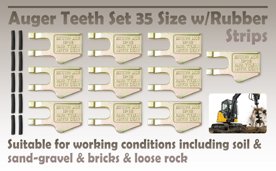 Auger Teeth Set 35 Size with Rubber Strips