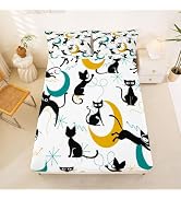 Vintage Medieval Cat Fitted Sheets Full Size Girls Bedding Set | Colorful Starburst Dot Bed Sheet...