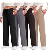4 Pack Wide Leg Sweatpants Women - Comfy Lounge Yoga Pants with Pockets | Casual Loose Straight L...