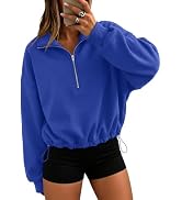 Rexley Women's Quarter Zip Pullover Cinchable Crop Sweatshirt Fall Fleece | 1/4 Zip Pullover No H...