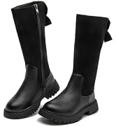 DADAWEN Boys Girls Riding Boots Knee High Kids Sparkly Rainbow Lace-Up Waterproof Side Zipper Mid...
