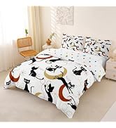 Mid Century Cat Bedding Duvet Cover Set Queen Size for Boys Girls | Abstract Geometric Moon Stars...