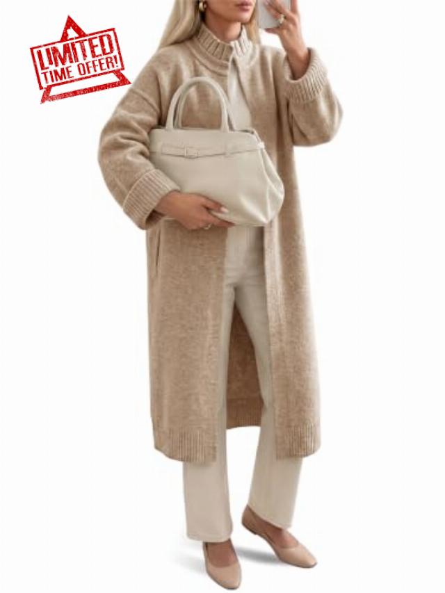 Saodimallsu Womens Ruffle Mock Neck Open Front Long Cardigan Sweaters                                                          Soft Knit