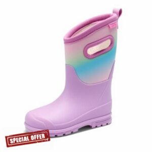 DREAM PAIRS Unisex Waterproof Boots Outdoor Shoes                                                          Warm Faux Fur Lining with Handles Easy Wear Secure Grip Anti Slip Outsole Comfort for Rain Snow Winter Muck Mud Cold Weathe