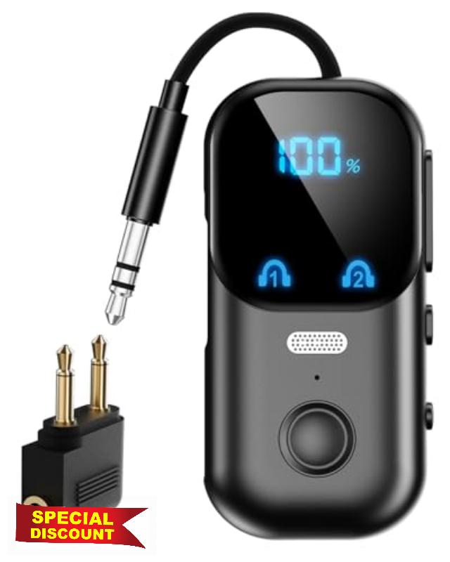 2-in-1 Bluetooth Transmitter Receiver with 3.5mm AUX for TV/Car/Airplane                                                          Bluetooth 5.4 Low Latency，Dual Pairing，Portable Travel Audio Adapter