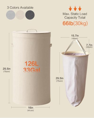 Beige Foldable Clothes Hampers for Laundry with Two Handles and 1 Removable Bag
