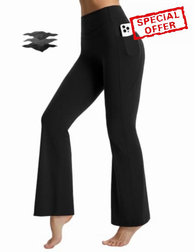 baleaf Flare Leggings for Women Tummy Control Yoga Pants No Front Seam Flared Pants with Pockets