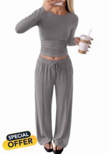 PRETTYGARDEN Women's Matching Lounge Sets 2 Piece Outfits                                                          Boat Neck Long Sleeve Tops