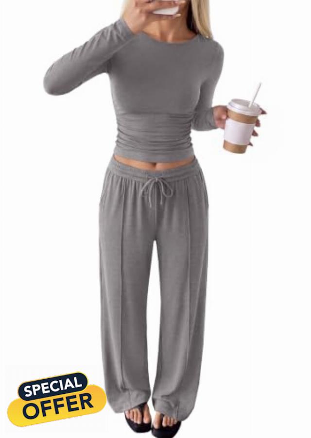 PRETTYGARDEN Women's Matching Lounge Sets 2 Piece Outfits                                                          Boat Neck Long Sleeve Tops