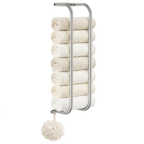 Wall Mounted Towel Holder with Hooks Brushed Nickel