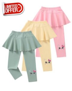 3-Pack Toddler Girls Leggings Pants Cute Cat Print Pants with Skirt                                                          Multi-Color Girls Sweatpants 3T 4T 5T Girl Clothes Leggings Size 6 7 Girl Back to School Clothes Athletic Cotton Ruffle Pants
