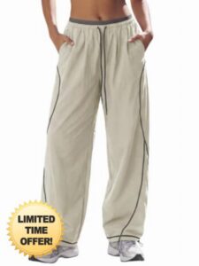 Aoysky Womens Wide Leg Track Pants Baggy Parachute Pants y2k Streetwear                                                          Elastic Color Block Drawstring Waist