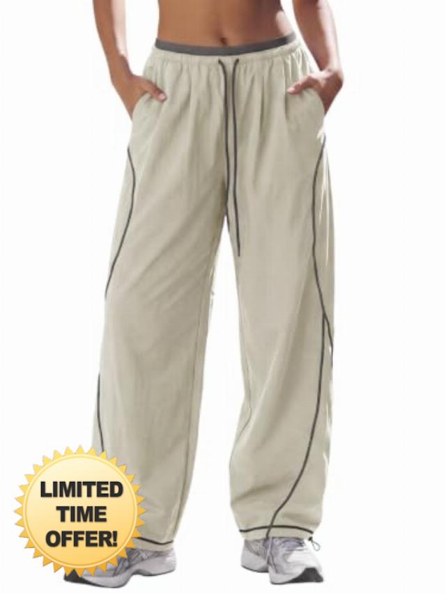 Aoysky Womens Wide Leg Track Pants Baggy Parachute Pants y2k Streetwear                                                          Elastic Color Block Drawstring Waist