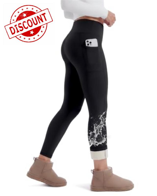 Fleece Lined Leggings Women with Pockets - Winter Thermal Water Resistant                                                          Warm High Waisted Tummy Control Black Leggings