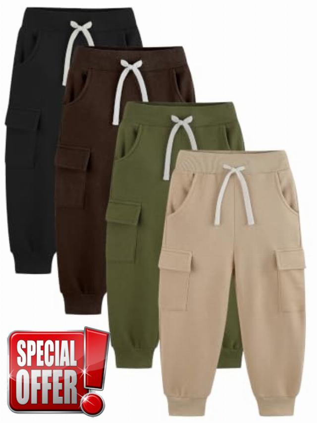 Kids Boys Sweatpants 4 Pack Cargo Joggers with 4 Pockets 2T-14Y                                                          60% Cotton 40% Polyester Fleece