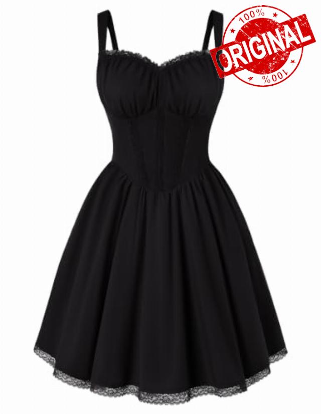 Scarlet Darkness Lace Corset Mini Dress with Pocket Women Teens Grad Outfit                                                          Adjustable Straps
