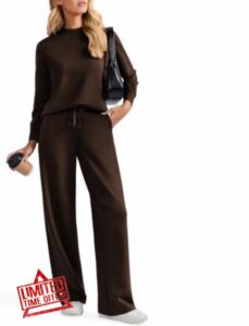 PINSPARK 2 Piece Sets for Women Wide Leg Pants Mock Neck Sweatsuits 2026                                                          Relaxed Fit
