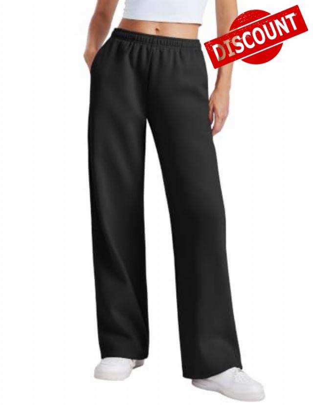 PINSPARK Women's Fleece Lined Wide Leg Sweatpants Petite/Regular                                                          Interior Drawstring